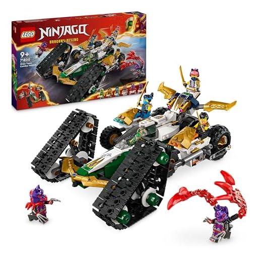 LEGO NINJAGO Ninja Team Combo Vehicle 4-in-1 Ninja Adventure Toy, with 2 Motorbikes, Glider and 6 Minifigures Incl. Characters Lloyd, Nya and Cole, Birthday Gift for 9 Plus Year Old Boys & Girls 71820