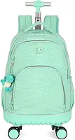 Mochila Escolar Notebook Carrinho Rodinhas 360 Graus Chaveiro Pelucia Up4you MC49155UP (Turquesa)