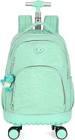 Mochila Escolar Notebook Carrinho Rodinhas 360 Graus Chaveiro Pelucia Up4you MC49155UP (Turquesa)
