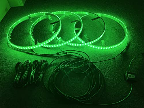 Sando Tech 15.5‘’ Double Row RGBW Rim Lights RGB Multiple Changing + Pure White Led Wheel Ring Light Kit IP68 Waterproof Strobe/Breathe Car Truck Tire Light Bluetooth APP Ctrl