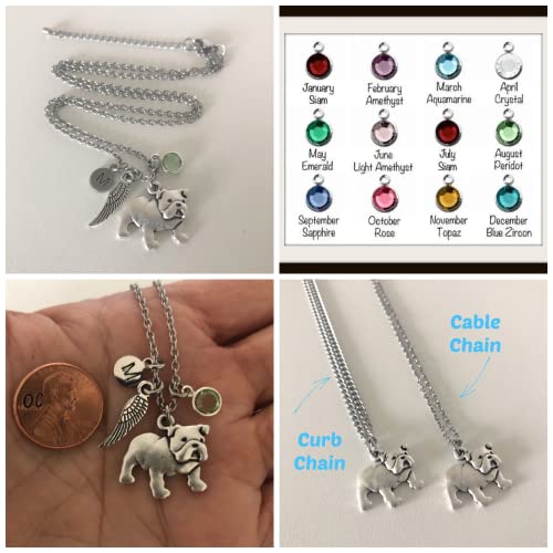 Personalized English Bulldog Necklace - Optional Initial And Birthstone - Bull Dog Memorial Gift #TOP3