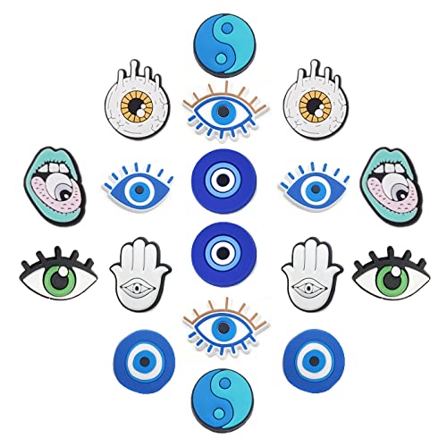 18 PCS Evil Eye Croc Charms Women Croc Charms for Girls Evil Eye Croc Charms Pack Anime Croc Pins Charms for Croc Shoes Designer Croc Charms Evil Eye Charms Clog Sandals Bracelet Wristband Decoration