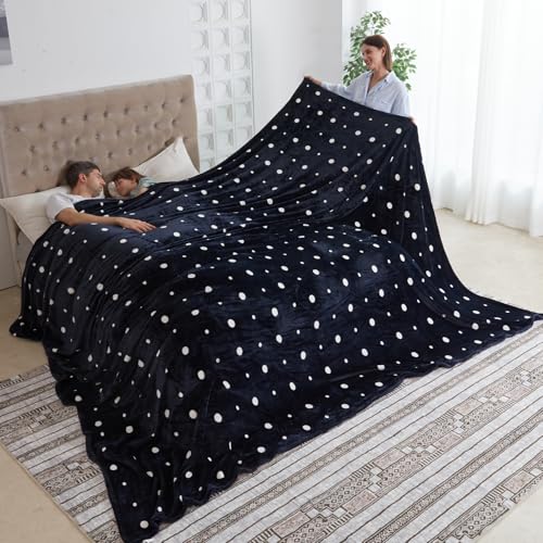 COOVA Oversized King Fleece Blanket 120x120 inches Soft Cozy Warm Giant Extra Large 10x10 Blanket for Bed Sofa Couch Travel Camping California Huge Flannel Big Throw Blanket Blue/White Dots