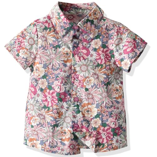 Image of BACKID Toddler Boy Hawaiian Button Down Shirts 3T 4T 5T Kids Floral Short Sleeve Summer Beach Clothes