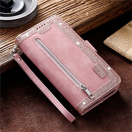 Coque portefeuille iPhone 12 Mini rabat aimanté étui cuir rose gold avec fentes cartes
