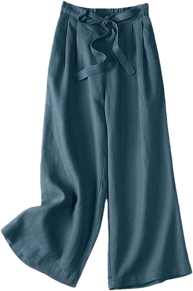 Bciopll Women Spring Wide Leg Pants High Waist Casual Solid Ol Work Baggy Capris Trousers