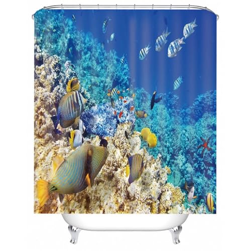 Rideau de douche bleu créatures sous-marines en polyester lavable - 2