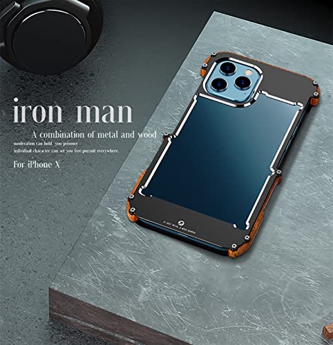 Fulnes Aluminum Bumper Metal & Wood Shockproof Back Phone Case For Iphone 13 12 Pro Max 12 Mini 11 Pro X 7 8 Plus Xr Xs Se2020 Cover 2022 (Color : Preto, Size : Iphone 12 Pro Max) #TOP4