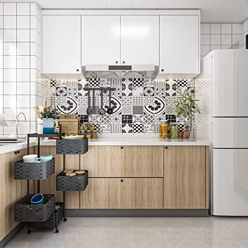 Rotating Multi-layer Kitchen Storage Shelf ,square 360°rotating Fruit Vegetable Rack with Wheels for Kitchen Living Room Bathroom Storage (Black 5 Tiers)