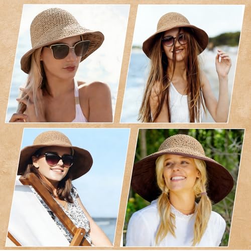 Sombrero tipo bucket de paja grande para mujer miniatura 5