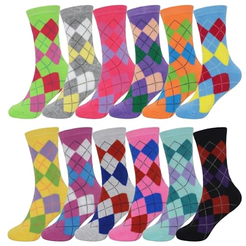 Glory Max 12-Pairs Womens Crew Socks Soft Thin Lightweight Breathable Athletic Casual Socks (US Numeric 9 11 Regular Regular Argyle)
