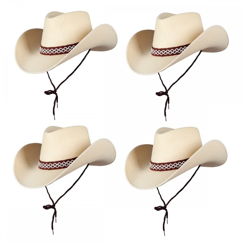 A2ZFD 4 x CLASSIC SAND Texan Cowboy Hats : Adult Unisex Mens Womens Cowgirl Wild West Rodeo Stag Hen Night Fancy Dress Accessory