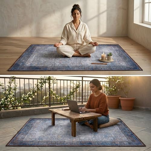Image of Dream Weaverz Anti Slip Rectangular Carpet for Living Room & Hall | Silk | Flat Woven Soft Washable Floor Mat for Home, Bedroom Floor & Kitchen | Durable Anti Skid Rug for Daily Use (4 X 6) feet