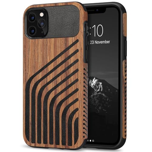 Coque iPhone 11 Pro bois carbone cuir étui hybride antichoc