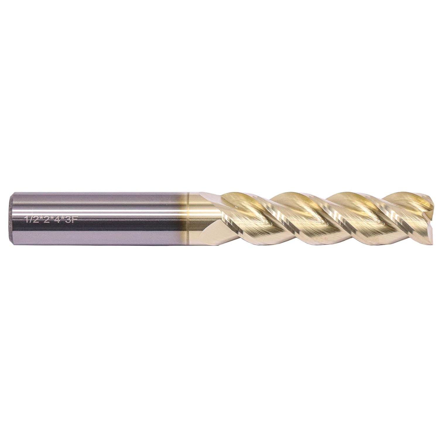 BestParts High Performance Solid Carbide End Mill for Aluminum - ZRN Coated, 45 Degree Helix, 3 Flute, 1/2" Cutting Diameter, 1/2" Shank Diameter, 2" Length of Cut, 4" Overall Length, Square End