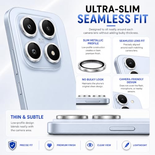 Image of ArmourPro Camera Lens Protector for Xiaomi 17 Tough HD Individual Aluminum Alloy Rings 9H Camera Cover, Scratch-Resistant,Camera Lens Protection| Silver, 1 Pack