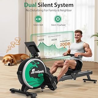 Magnetic Rowing Machines for Home Use, EvoSpark Rowing Machine with 16 Levels of Resistance, APP Supported, Upgraded Double Slide Rails Ultra-Quiet Rowing Machine, LCD Data Display
