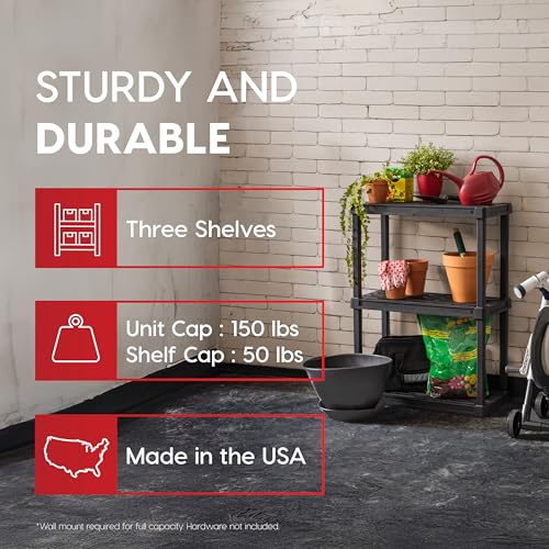 Image of IRIS USA 3-Shelf Light Duty Plastic Storage Shelves, 150lb Capacity, 33 inch H x 24 inch W x 12 inch D, Medium Modular Shelving Unit Storage Organizer for Bathroom, Laundry, Garage & Home, Storage Rack - Black