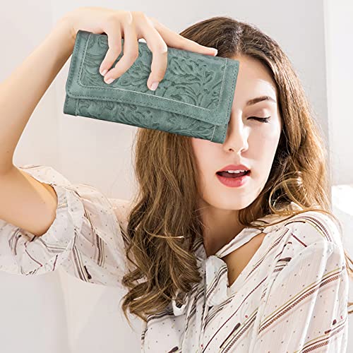 Meitrue Women's Wallet Leather Rfid Blocking Trifold Ladies Purse Embossed Long Clutch Card Holder Phone Checkbook Organizer 2214 #TOP1