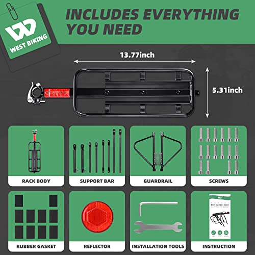 West Biking Rear Bike Rack - 220 Lbs Load Universal Adjustable Aluminum Alloy Bike Cargo Racks, Waterproof Lightweight Bike Luggage Rear Rack With Quick-Connect Design For Road Bike, Mtb, Ebikes #TOP2