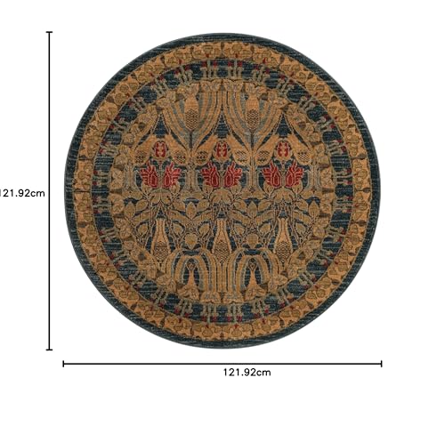 Image of Unique Loom Edinburgh Collection Area Rug - Canmore (4' 1 inch Round, Navy Blue / Tan)