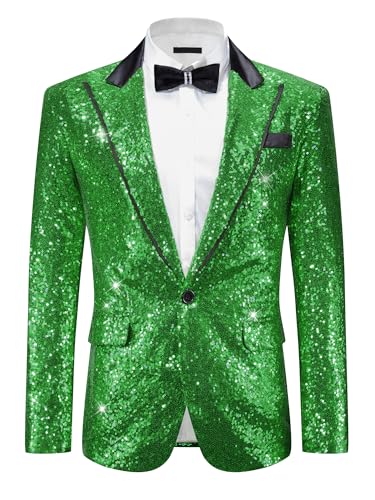 Lars Amadeus Sequin Blazer for Men's Peak Lapel Disco Prom Wedding Party Shiny Suit Jacket Tuxedo