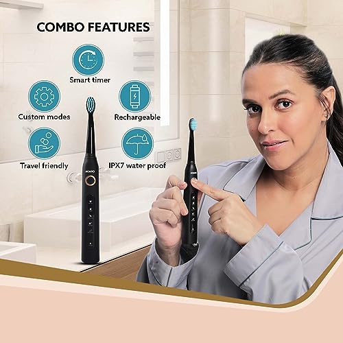 AGARO COSMIC + COSMIC PLUS Sonic Electric Tooth Brush For Adults With 5 Modes, 8 Brush Heads, Interdental Head, Carry Case & Rechargeable With 4... - Image 4