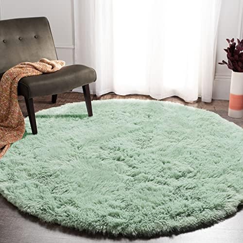 ONASAR Sage Green Rug for Bedroom 4ft, Fluffy Round Rug for Kids Room, Furry Carpet for Nursery, Soft Area Rug for Play Room, Pastel Colorful Rug for Living Room