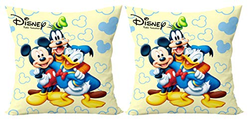 Image of Kuber Industries Disney Printed Microfiber Filled Floor Cushion, Decorative Throw Pillow, Home Decor Pillow, Sofa /Bed Cushion,16 inchx16 inch(Cream)-Pack of 2-KUBMART15878