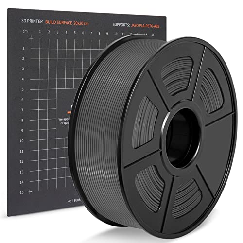 JAYO Filamento PLA 1,75 mm, Impresora 3D Filamento, Superficie de la Plataforma de la Impresora Incluida, Precisión Dimensional ±0,02 mm, Bobina PLA, 1 kg (2,2 lb), PLA Gris Cover