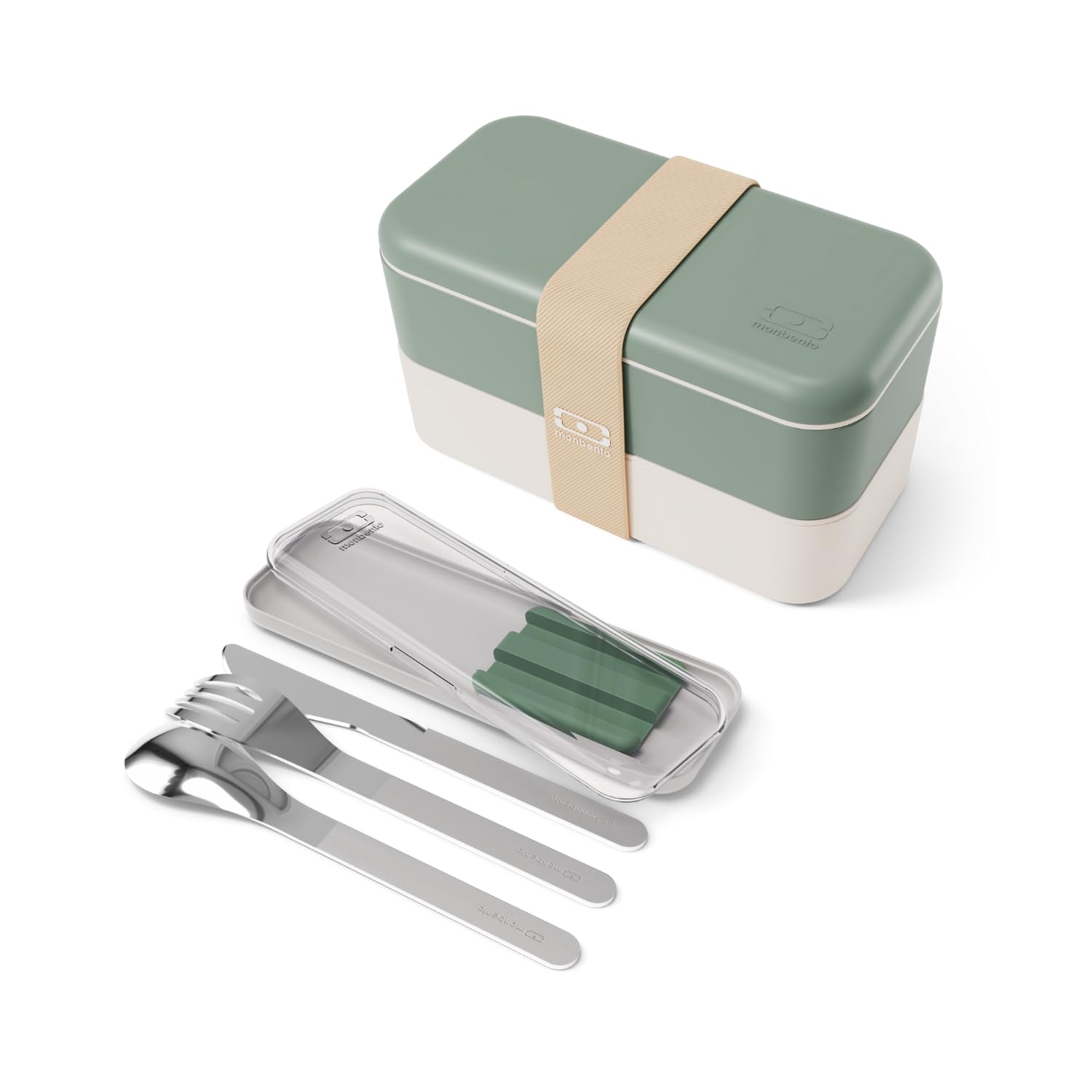 monbento - Lunch box hermétique - sets de couverts 3 pièces - vert naturel