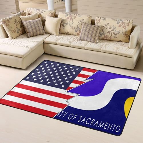 Flag of Sacramento, California and America Area Rug 63x48in