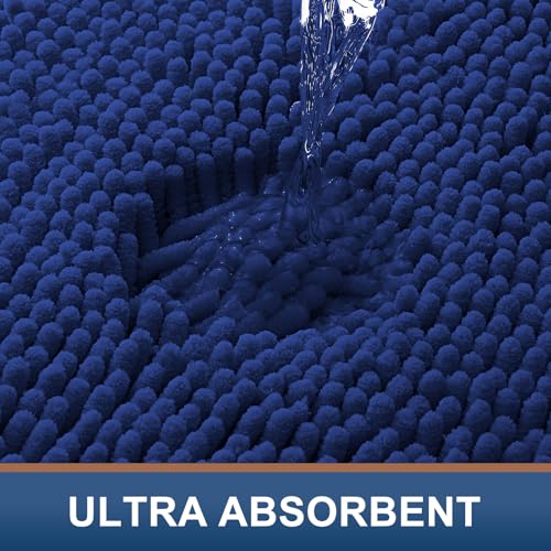 Image of Smiry Bathroom Rugs Set 2 Piece, Soft Absorbent Chenille Bath Mat and U-Shaped Toilet Rug Set, Non Slip Shaggy Bath Carpet for Tub, Shower and Floor (30x20+24x20, Royal Blue)