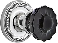 Vista 7 de Nostalgic Warehouse 727099 Pomo de puerta de cristal negro con roseta de cuerda en latón pulido