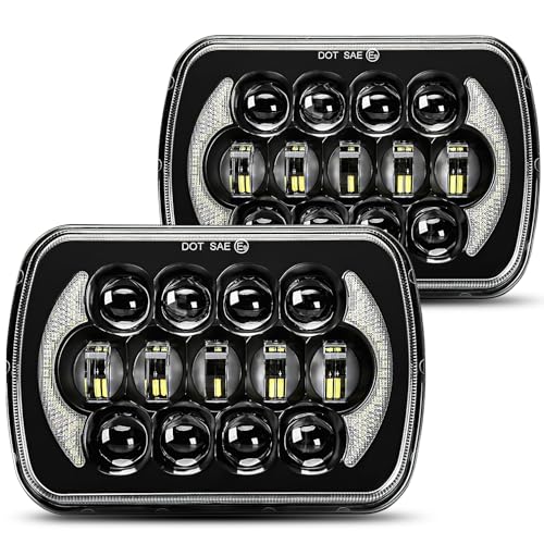 SPL DOT Approved 105W Brightest 5x7 7x6 Projector Led Headlights Hi/Low Sealed Beam H4 Plug H6054 H5054 with DRL Compatible with Jeep Wrangler YJ Cherokee XJ Ford Chevy GMC Toyota etc(Black Pair)
