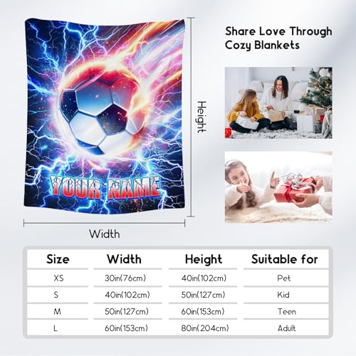 Soccer Blanket for Boys Personalized Kids Throw Gifts - Custom Name Soft Plush Blankets for Couch, Bedroom & Living Room (4 Sizes Choose)