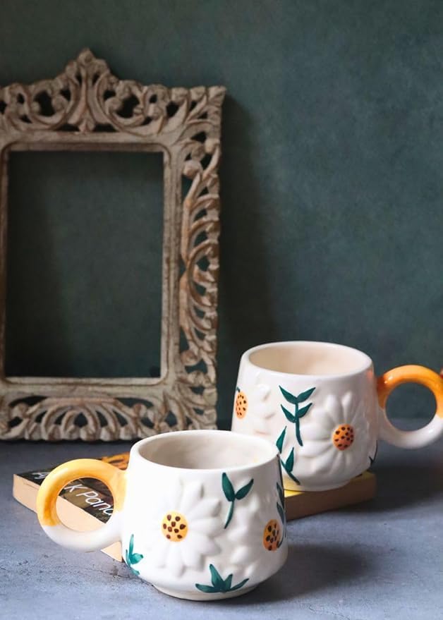 WEAVING HOMES Daisy Bloom Mug 250 ML (Set of 2) - Mugs, Coffee Mugs, Ceramic Mugs, Coffee Cups, Drinwkare Mugs, Coffee Mug Set, Mugs & Cups, Adorable Mugs (B0CRF1ZND7) Amazon Price History, Amazon Price Tracker