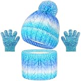 Kids Winter Hat Scarf Gloves Set, Kids Beanie Hat Neck Scarf Mittens with Thick Warm Fleece for Boy Girl 3-10 Years Old