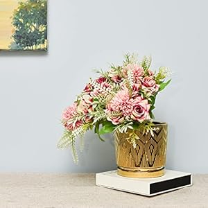 Ton Sin Gold Plant Pots55 Inch Flower Pots with Drainage HolesRound Indoor Pot for Plants Ceramic Planters with SaucerOutdoor Garden Pots