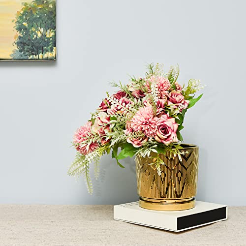 Ton-Sin-Gold-Plant-Pots55-Inch-Flower-Pots-with-Drainage-HolesRound-Indoor-Pot-for-Plants-Ceramic-Planters-with-SaucerOutdoor-Garden-Pots Ton Sin Gold Plant Pots55 Inch Flower Pots with Drainage HolesRound Indoor Pot for Plants Ceramic Planters with SaucerOutdoor Garden Pots