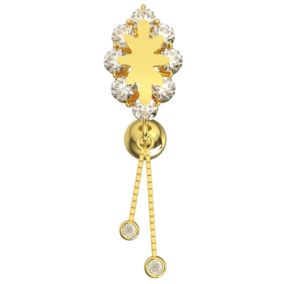Piercing para ombligo de oro amarillo macizo de 14 quilates con circonita cúbica y cadena colgante, joyería para ombligo de 14 quilates, calibre 14, 14 Gauge - 12mm Length, Circonia