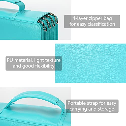 Image of Vomgomfom 300 Slots Marker Case 4-Layer PU Leather, Handle, Solid Green
