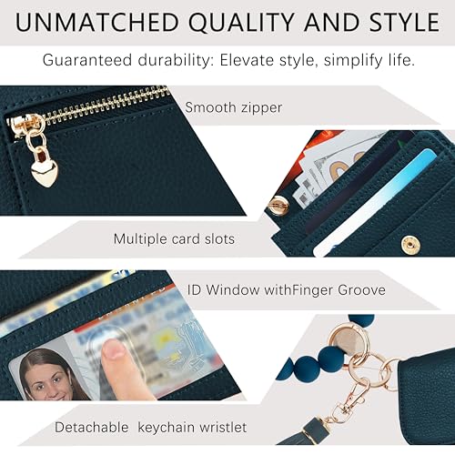 Image of Keychain Wallet for Women,RFID Wristlet Wallet with Beaded Strap | Tri-Fold Design,6 Card Slots,ID Window,Zipper Coin Pocket,Lightweight Carry