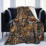 Camo Hunting Deer Bear Moose Turkey Duck Fleece Throw Blanket, Fuzzy Warm Throws for Winter Bedding, Couch and Plush House Warming Decor Idea 60'X50'