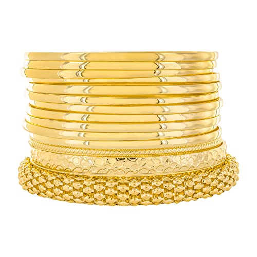 And Lovely Plus Size 14K Gold or Rhodium Plated Multi Texture Bangle Bracelet - Set of 15