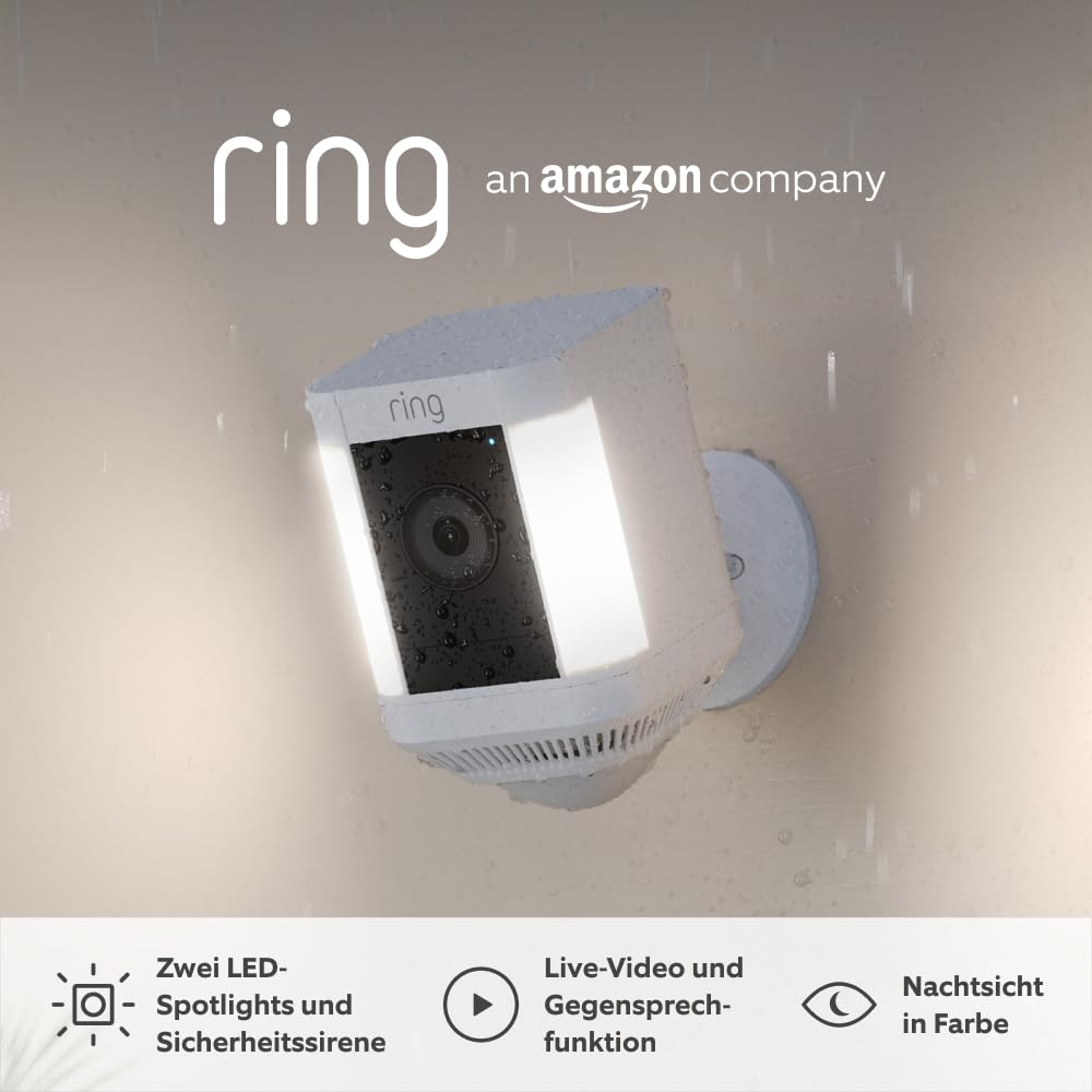 Zertifiziert und generalüberholt Ring Spotlight Kamera Plus Akku (Spotlight Cam Plus Battery)| Überwachungskamera aussen mit WLAN, HD-Video, LED-Flutlicht, Nachtsicht, Bewegungserfassung & Sirene