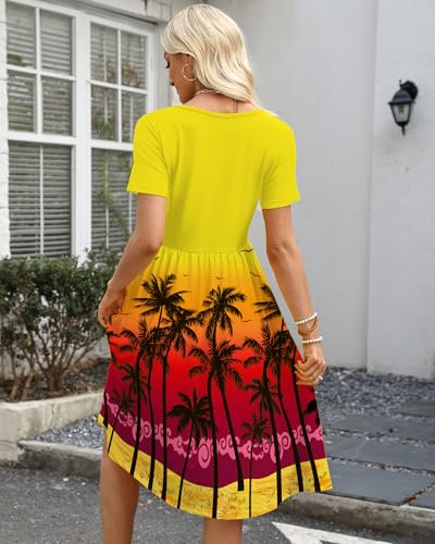 Image of COSSEN Women's Casual T Shirt Dress V-Neck Short Sleeves Swing Dresses Birthday Party Summer Travel Beach with Pocket