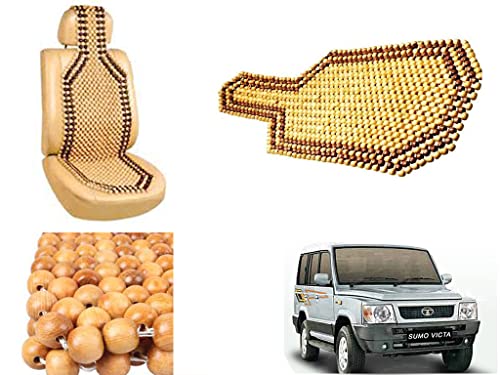 Image of Car Bead Seat Wooden Beads Cushion Cover Pad for Tata Sumo Victa, Acupressure Sitting Seat Cover | Cream Color - Pack of 1