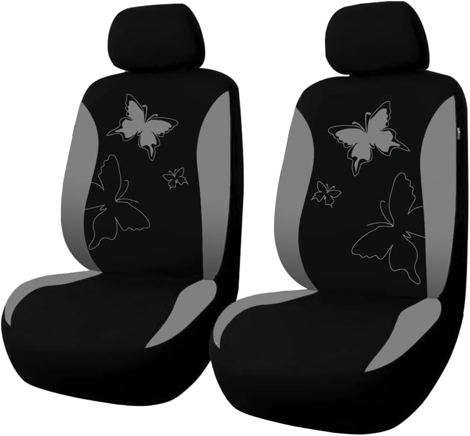 Car Seat Covers, 9PCS Butterfly Print High Back Vehicle Front Seat Protector, Breathable Automotive Interior Chair Accessories, Universal for SUV Sedan Truck (Gray)