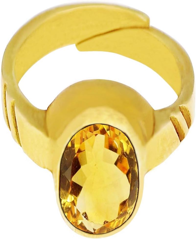 Takshila Gems® Natural Yellow Topaz Ring in Panchdhatu Lab Certified Adjustable Ring for Men & Women Sunela Ring